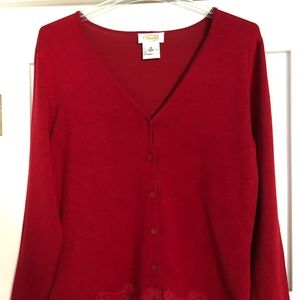 Talbots Red Cardigan w/lace trim